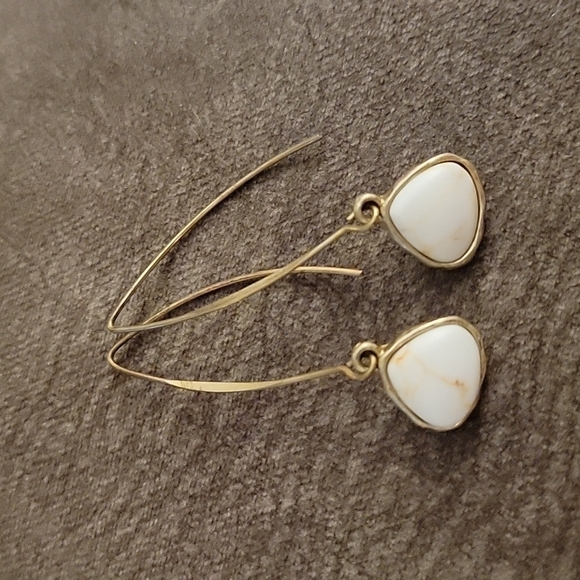 3/$30 Long Open Hoop Howlite Teardrop Dangle Earrings - Picture 2 of 5